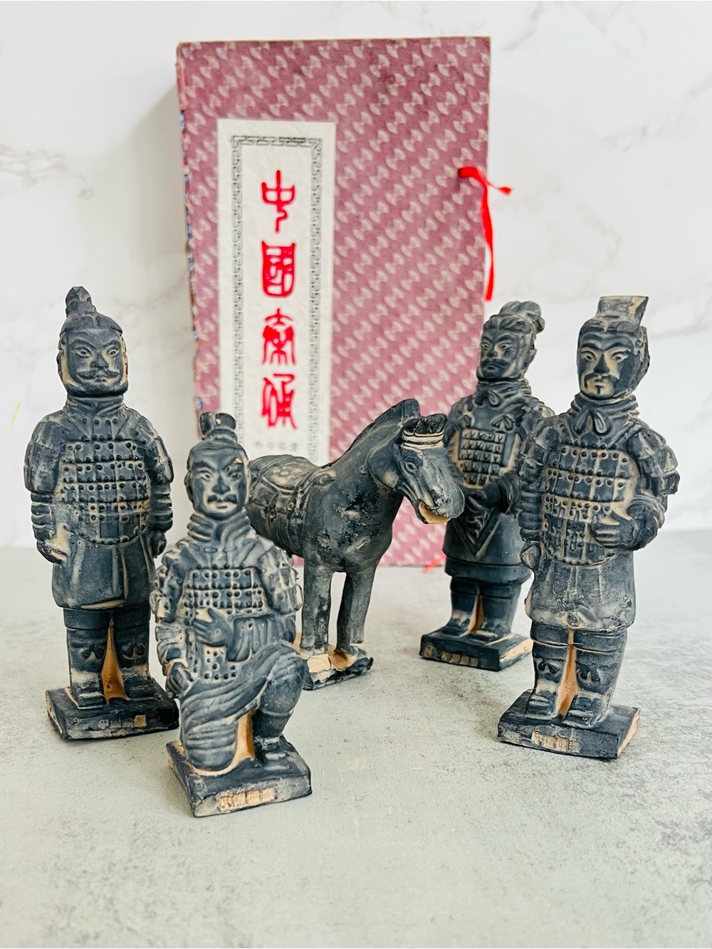 Vintage Quin Dynasty Terra Cotta Warrior Collectible Statuettes in Original Box